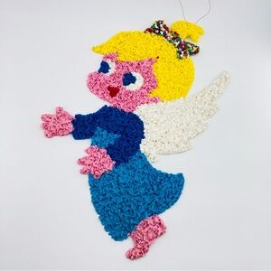 Vintage Melted Popcorn Plastic Angel Christmas Window Holiday Decor